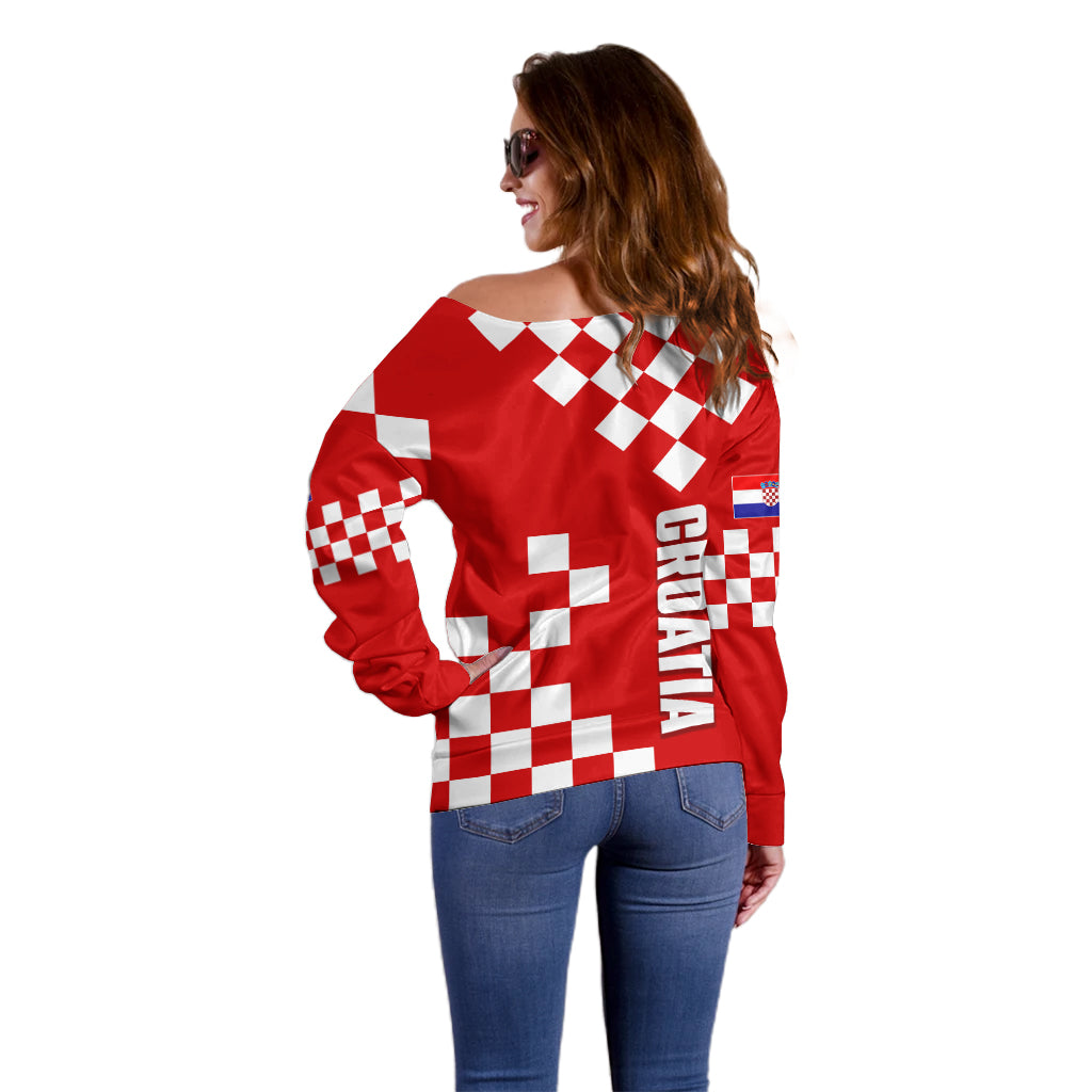 Croatia National Day Off Shoulder Sweater Checkerboard Hrvatska Simple Style 02 - Wonder Print Shop