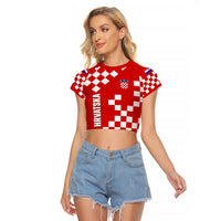 Croatia National Day Raglan Cropped T Shirt Checkerboard Hrvatska Simple Style 02 - Wonder Print Shop