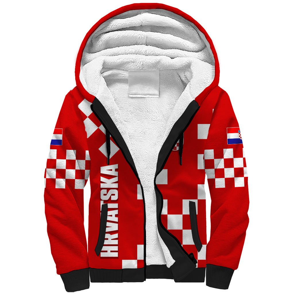 Croatia National Day Sherpa Hoodie Checkerboard Hrvatska Simple Style 02 - Wonder Print Shop