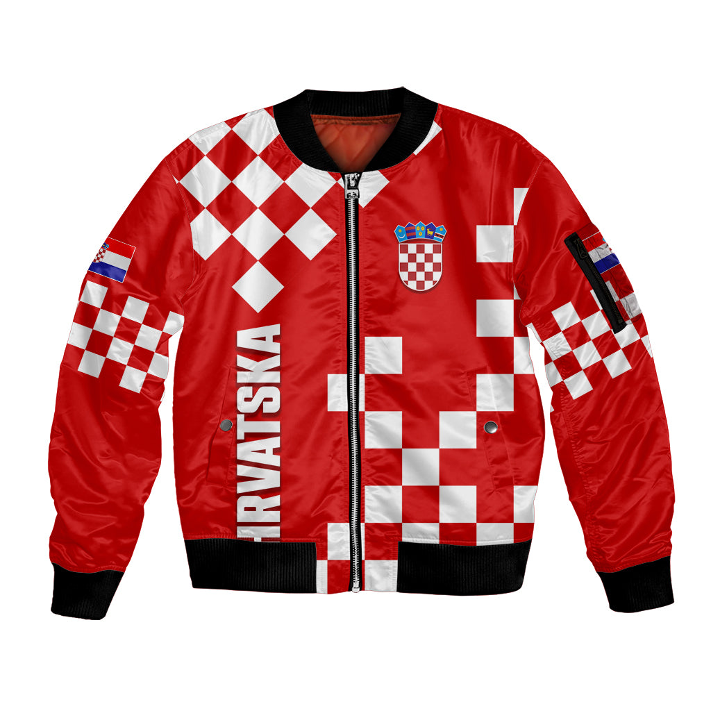 Croatia National Day Sleeve Zip Bomber Jacket Checkerboard Hrvatska Simple Style 02 - Wonder Print Shop