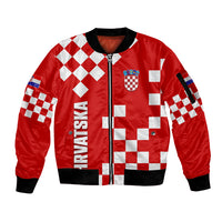 Croatia National Day Sleeve Zip Bomber Jacket Checkerboard Hrvatska Simple Style 02 - Wonder Print Shop