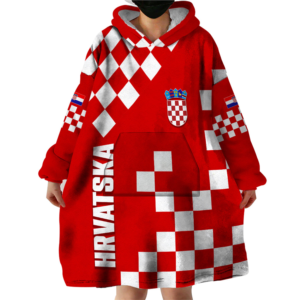 Croatia National Day Wearable Blanket Hoodie Checkerboard Hrvatska Simple Style 02 - Wonder Print Shop