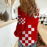 Croatia National Day Women Casual Shirt Checkerboard Hrvatska Simple Style 02 - Wonder Print Shop