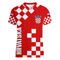 Croatia National Day Women V Neck T Shirt Checkerboard Hrvatska Simple Style 02 - Wonder Print Shop