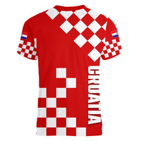 Croatia National Day Women V Neck T Shirt Checkerboard Hrvatska Simple Style 02 - Wonder Print Shop