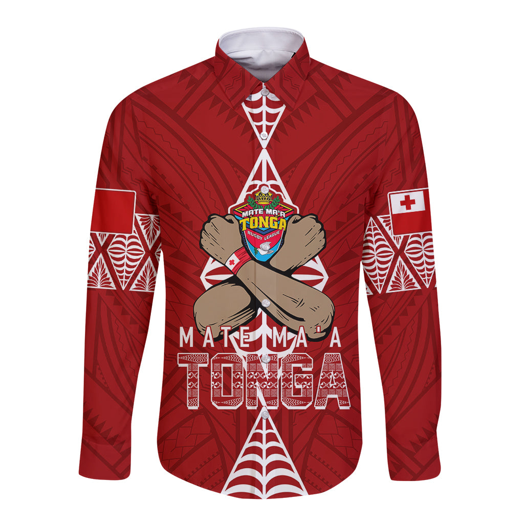 Personalised Tonga Rugby Long Sleeve Button Shirt Mate Ma'a Tonga Independence Day - Wonder Print Shop