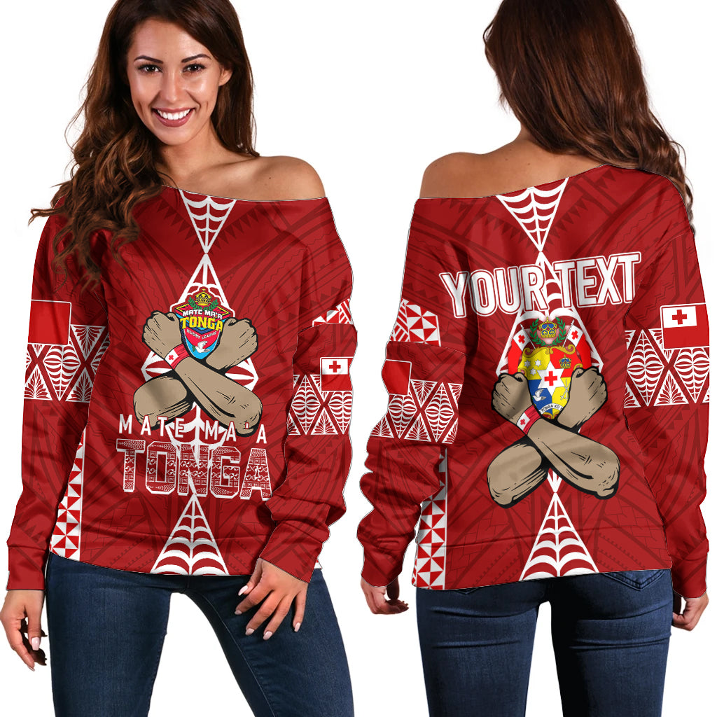 Personalised Tonga Rugby Off Shoulder Sweater Mate Ma'a Tonga Independence Day - Wonder Print Shop