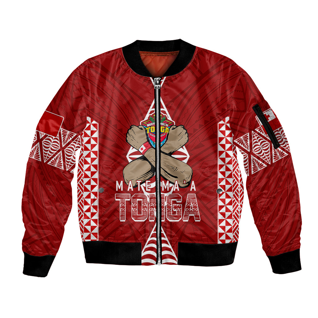 Personalised Tonga Rugby Sleeve Zip Bomber Jacket Mate Ma'a Tonga Independence Day - Wonder Print Shop