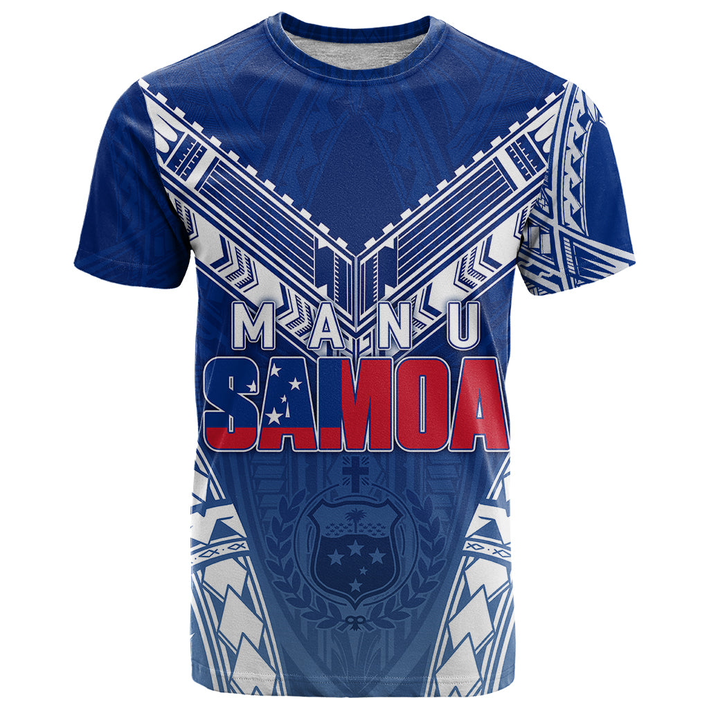 Personalised Samoa Rugby T Shirt Manu Samoa Gradient Blue - Wonder Print Shop
