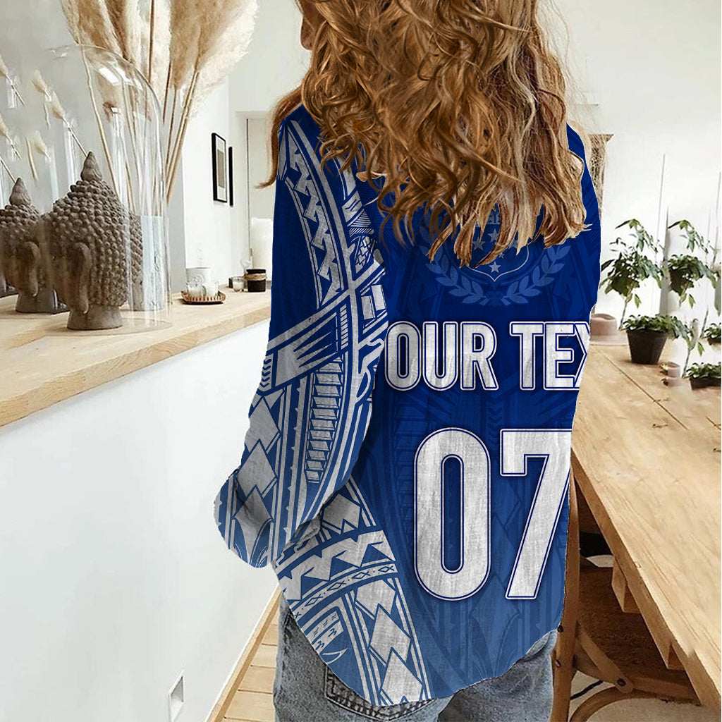 Personalised Samoa Rugby Women Casual Shirt Manu Samoa Gradient Blue - Wonder Print Shop