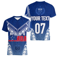 Personalised Samoa Rugby Women V Neck T Shirt Manu Samoa Gradient Blue - Wonder Print Shop