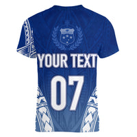 Personalised Samoa Rugby Women V Neck T Shirt Manu Samoa Gradient Blue - Wonder Print Shop