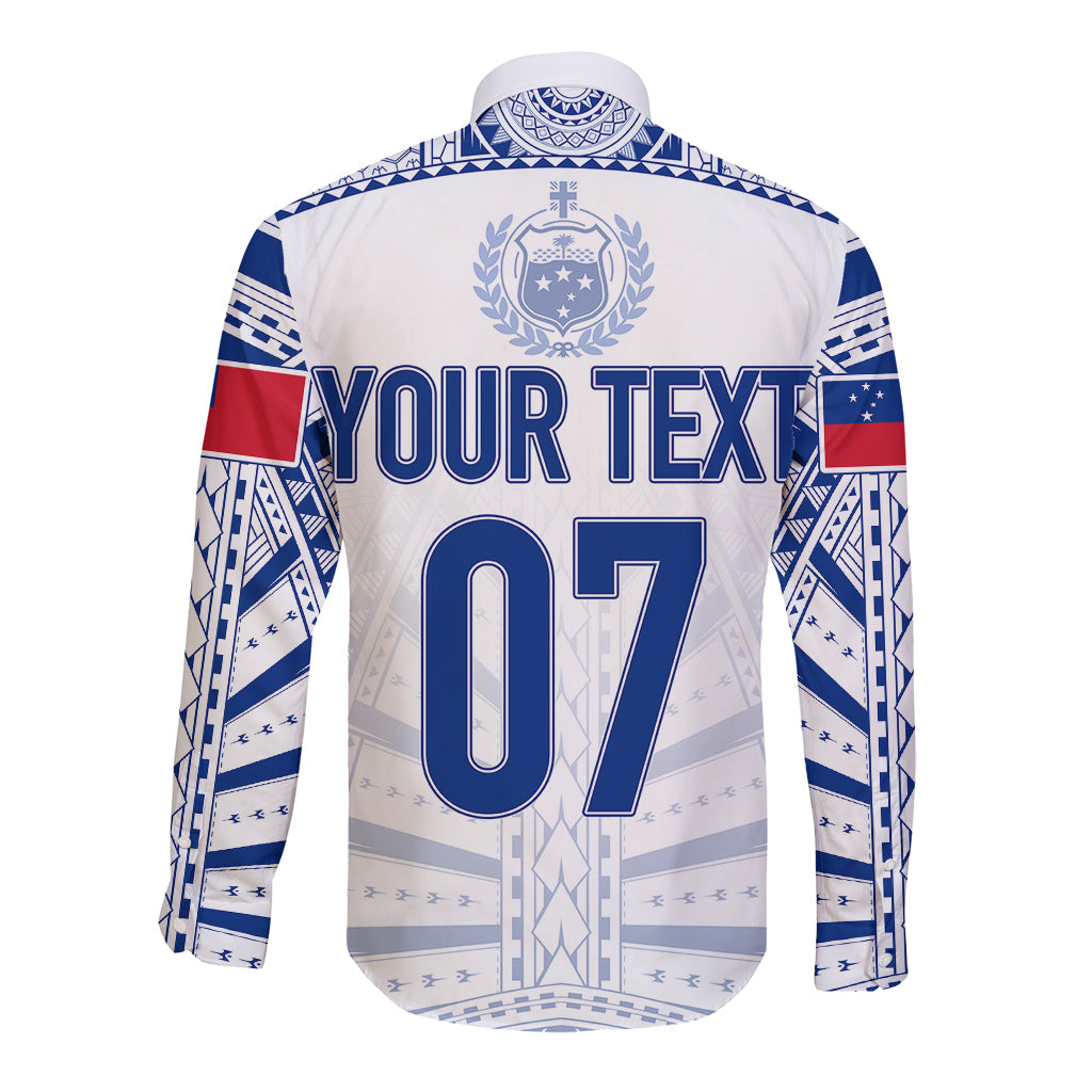 Personalised Samoa Rugby Long Sleeve Button Shirt Manu Samoa Gradient White - Wonder Print Shop