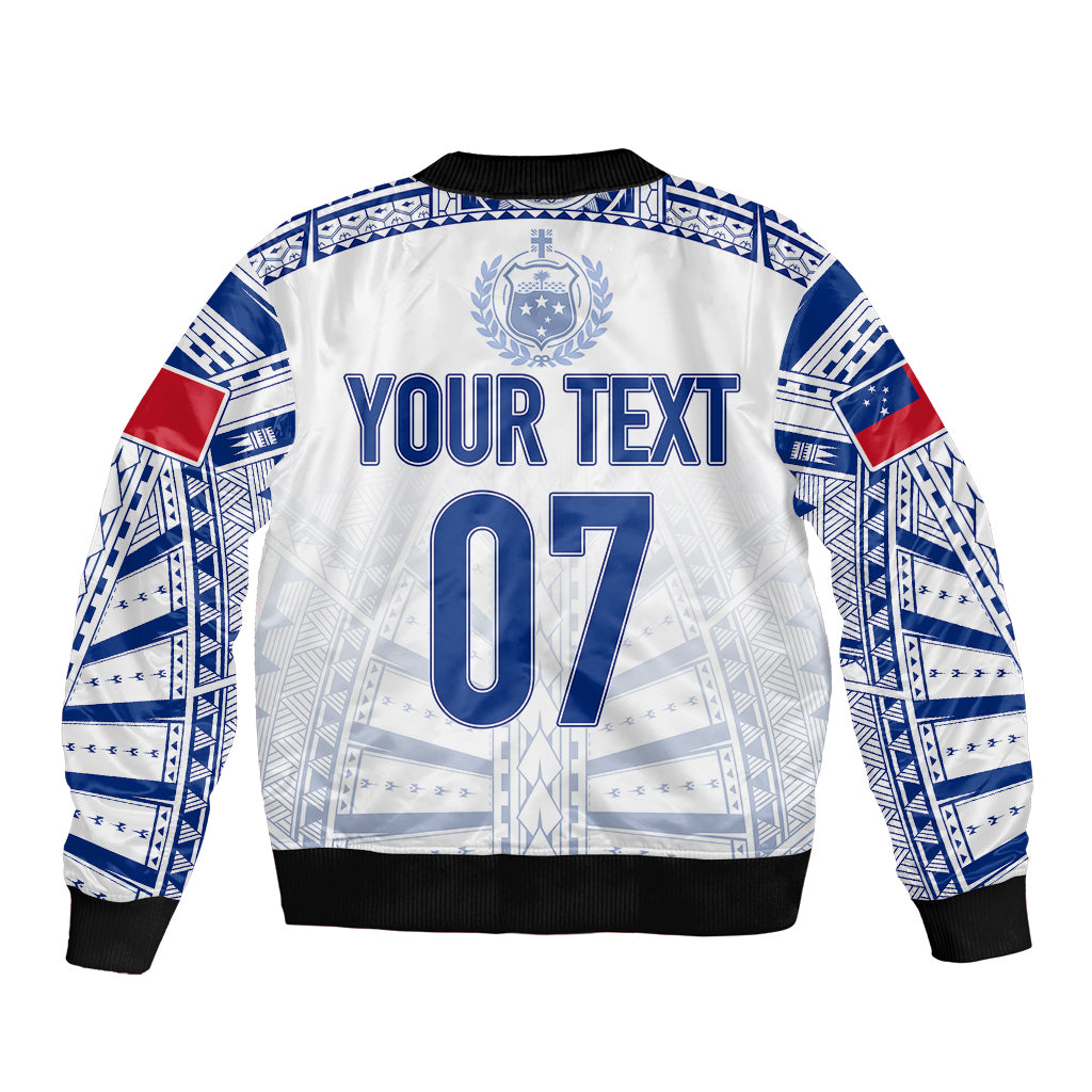 Personalised Samoa Rugby Sleeve Zip Bomber Jacket Manu Samoa Gradient White - Wonder Print Shop