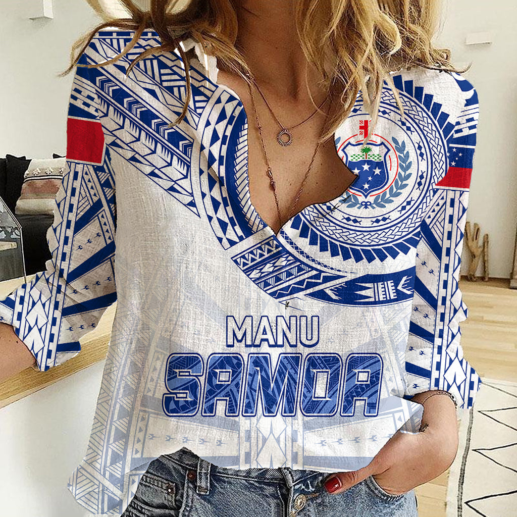 Personalised Samoa Rugby Women Casual Shirt Manu Samoa Gradient White - Wonder Print Shop