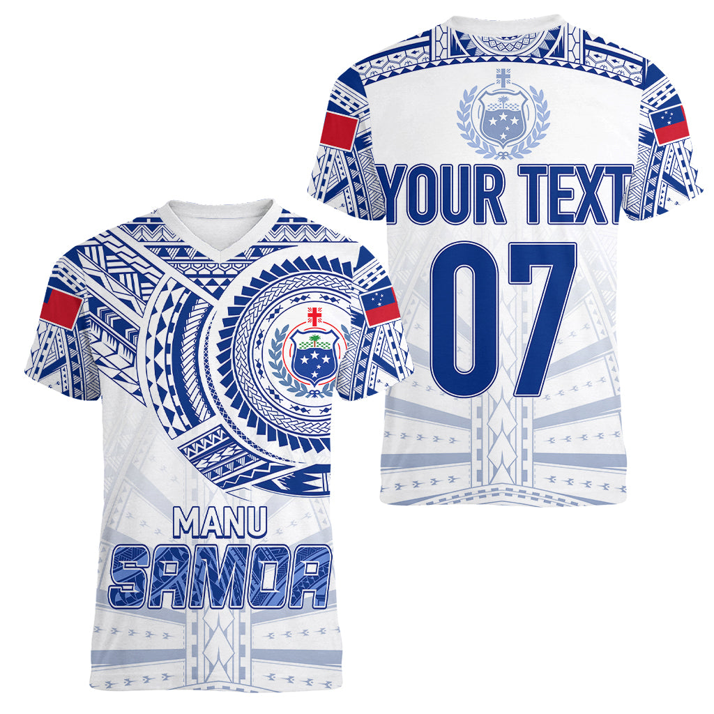Personalised Samoa Rugby Women V Neck T Shirt Manu Samoa Gradient White - Wonder Print Shop