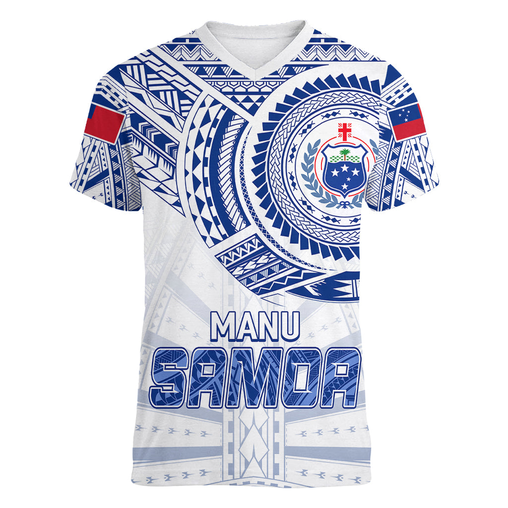 Personalised Samoa Rugby Women V Neck T Shirt Manu Samoa Gradient White - Wonder Print Shop