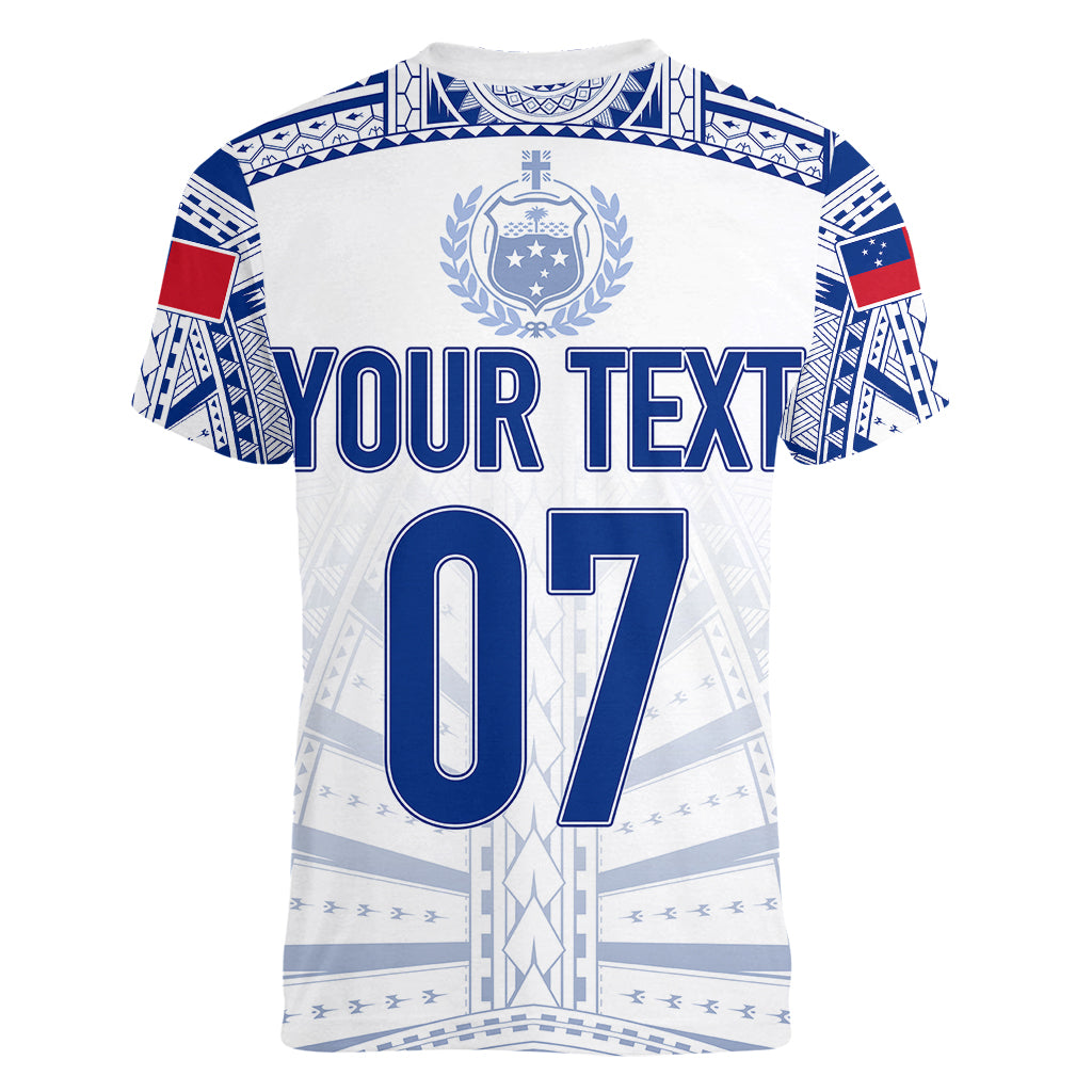 Personalised Samoa Rugby Women V Neck T Shirt Manu Samoa Gradient White - Wonder Print Shop