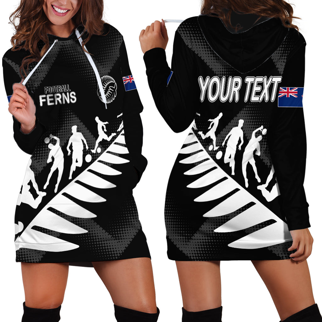 Personalised New Zealand Football Ferns Hoodie Dress Women World Cup 2023 Sporty Vibes - Wonder Print Shop