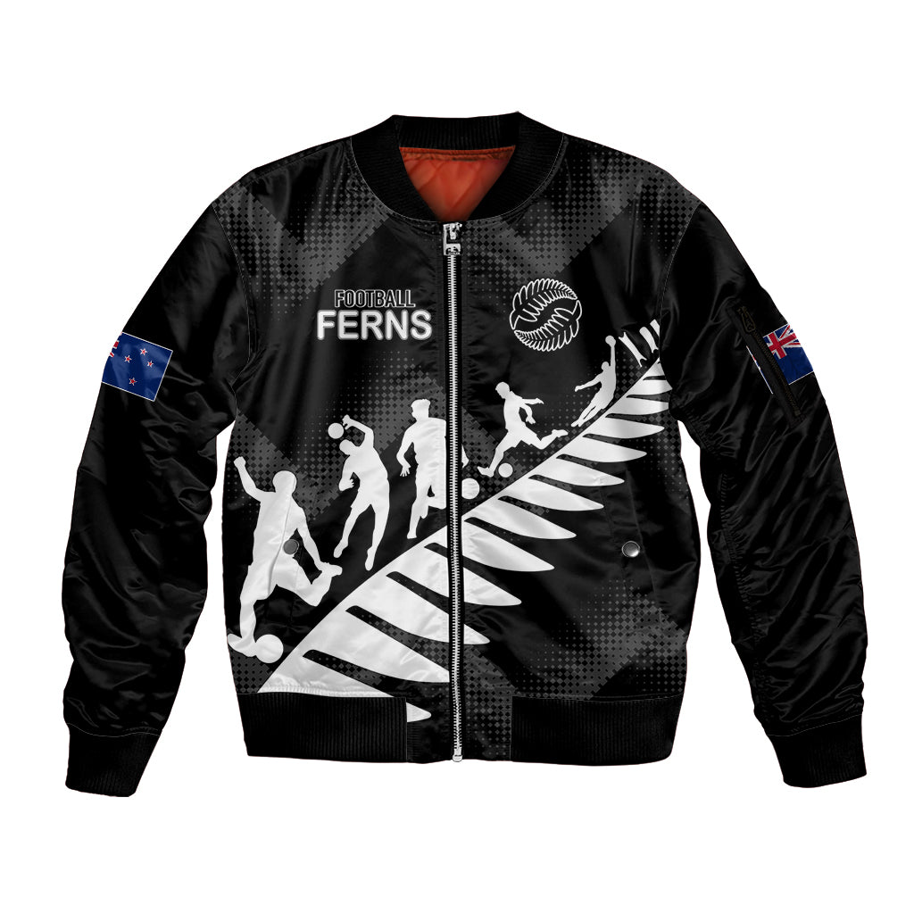 Personalised New Zealand Football Ferns Sleeve Zip Bomber Jacket Women World Cup 2023 Sporty Vibes - Wonder Print Shop