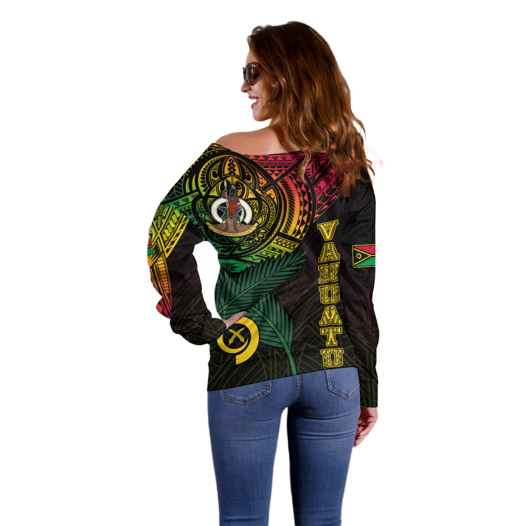 Personalised Vanuatu Off Shoulder Sweater Turtle Chest Tattoo Flag Color - Wonder Print Shop