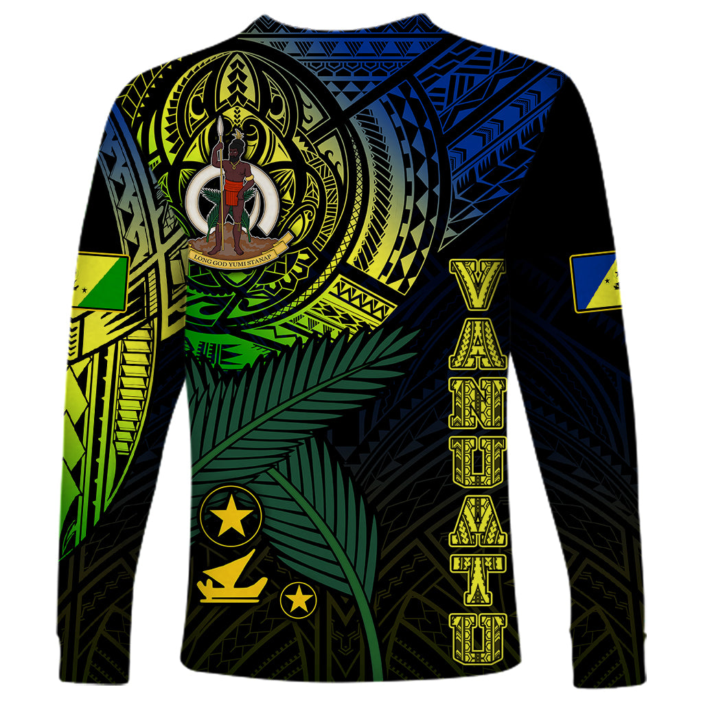 Personalised Vanuatu Long Sleeve Shirt Turtle Chest Tattoo Flag Color - Malampa - Wonder Print Shop