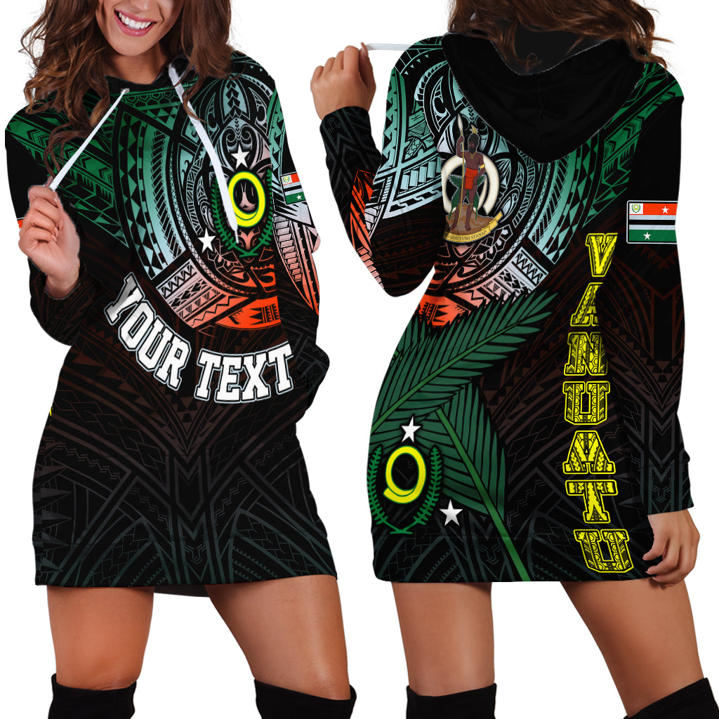 Personalised Vanuatu Hoodie Dress Turtle Chest Tattoo Flag Color - Penama - Wonder Print Shop