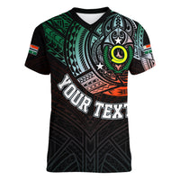Personalised Vanuatu Women V Neck T Shirt Turtle Chest Tattoo Flag Color - Penama - Wonder Print Shop