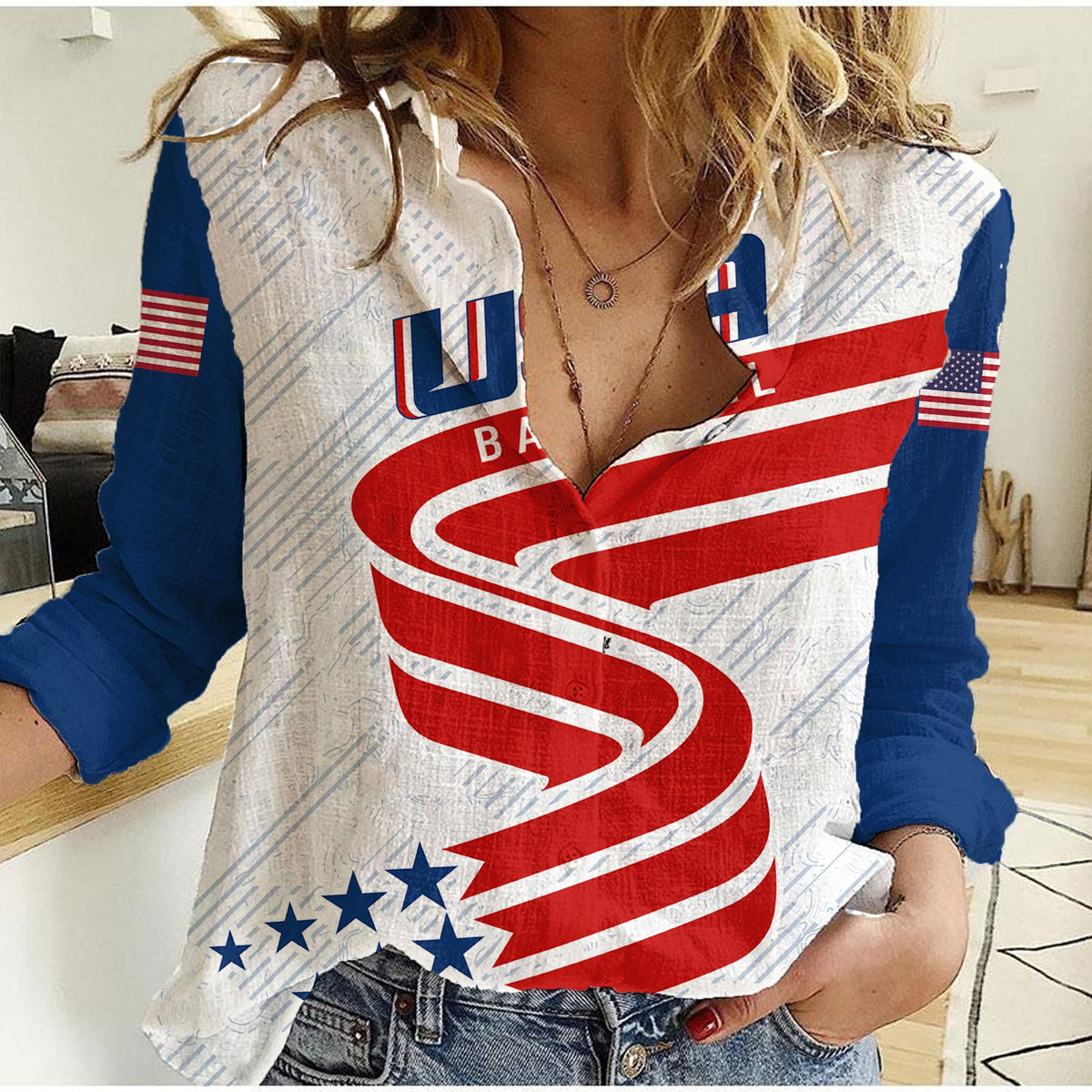 Personalised USA Baseball Star Spangled Simple Style Women Casual Shirt - Wonder Print Shop