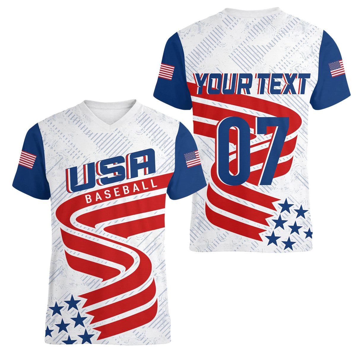 Personalised USA Baseball Star Spangled Simple Style Women V-Neck T Shirt - Wonder Print Shop