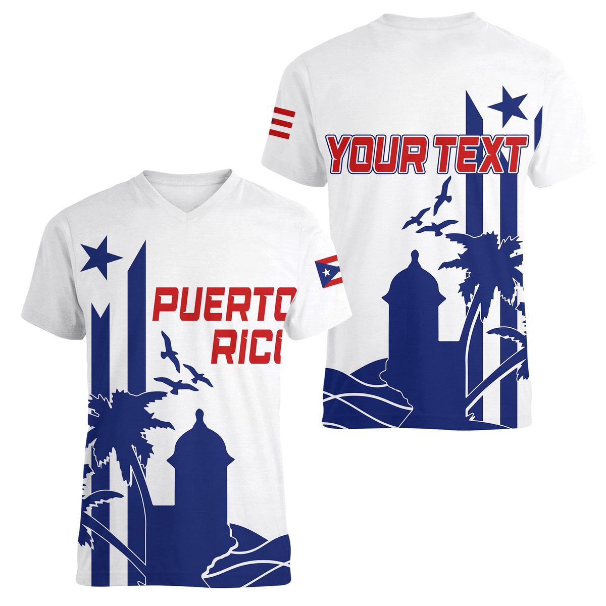Personalised Puerto Rico Baseball 2023 El Morro Silhouette Women V-Neck T Shirt - Wonder Print Shop