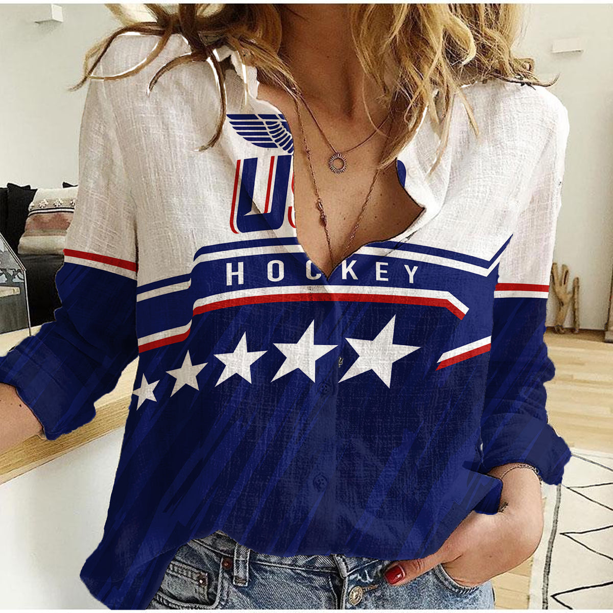 USA Ice Hockey Championship 2023 Star Eagle Women Casual Shirt - Wonder Print Shop