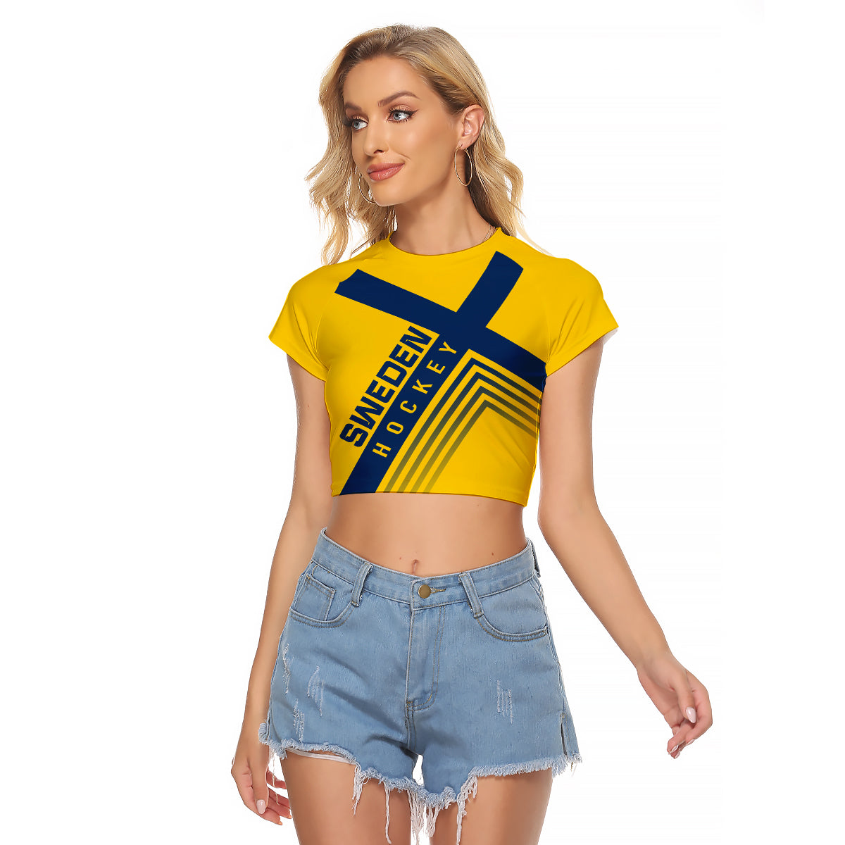Sweden Ice Hockey Championship 2023 Three Crowns Raglan Cropped T Shirt - Wonder Print Shop