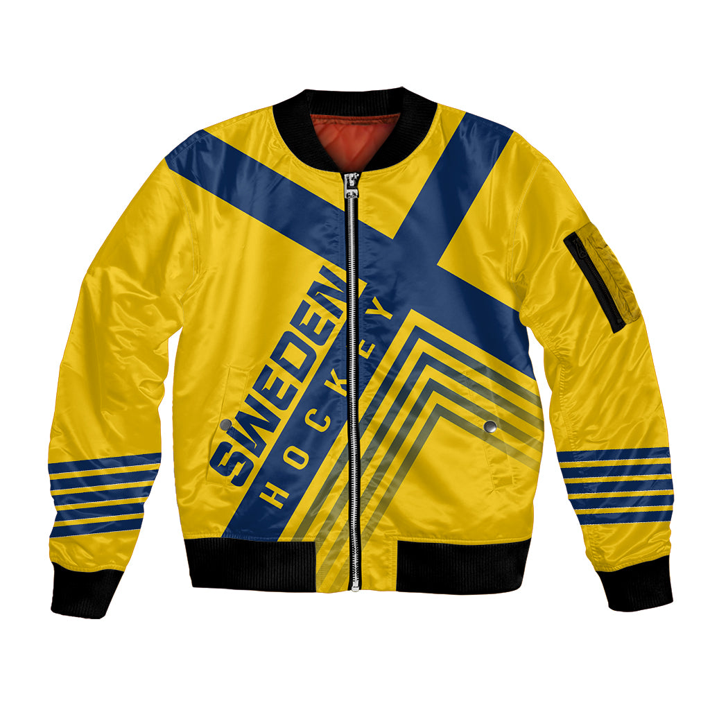 Sweden Ice Hockey Championship 2023 Three Crowns Sleeve Zip Bomber Jacket - Wonder Print Shop