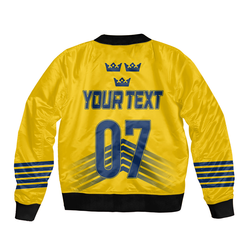 Sweden Ice Hockey Championship 2023 Three Crowns Sleeve Zip Bomber Jacket - Wonder Print Shop