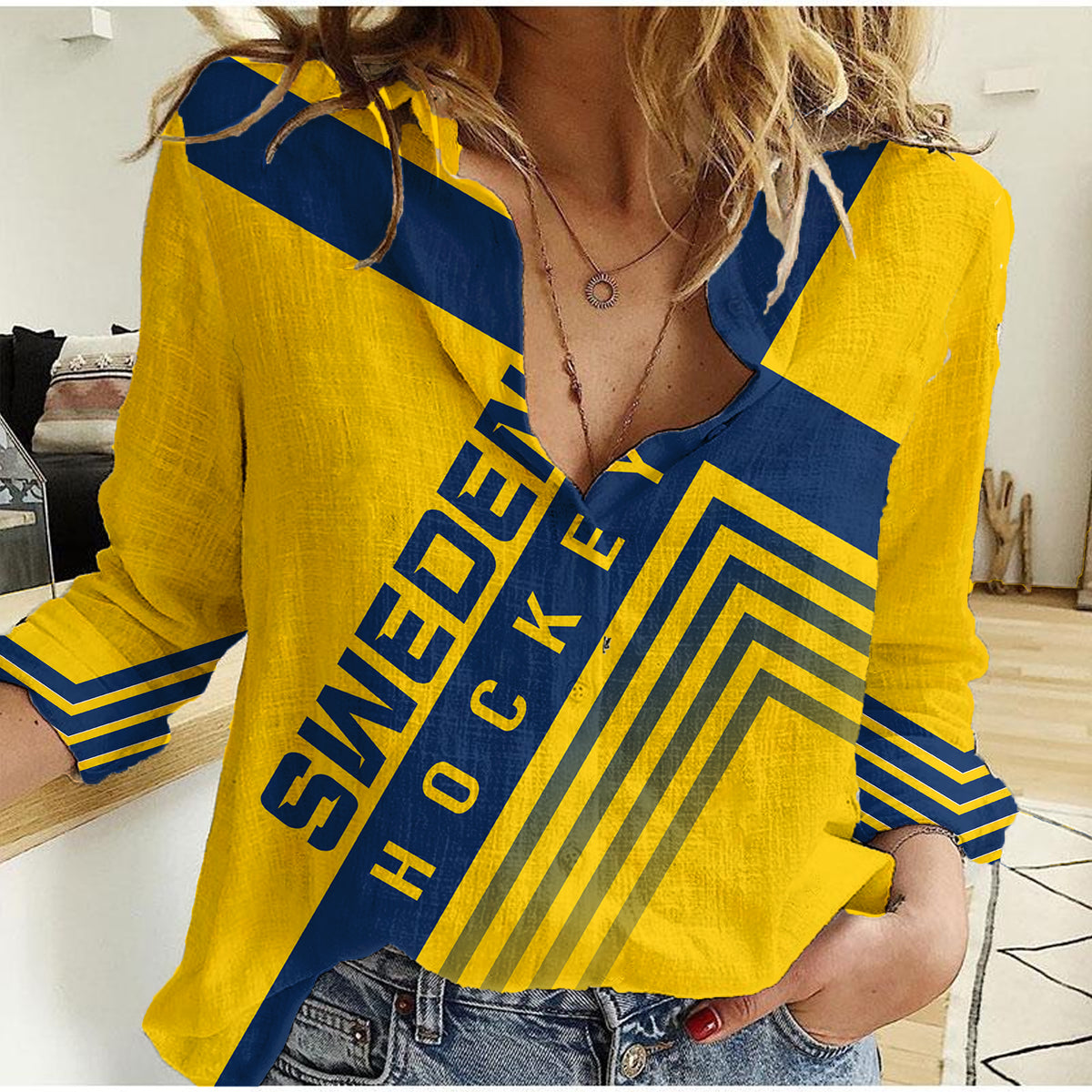 Sweden Ice Hockey Championship 2023 Three Crowns Women Casual Shirt - Wonder Print Shop