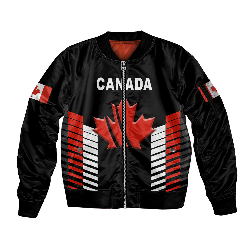 (Custom Personalised) Canada Cricket Sleeve Zip Bomber Jacket Maple Leaf Unique Style - Black LT8 - Wonder Print Shop