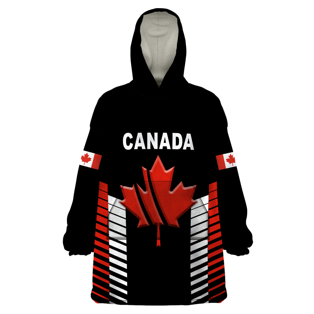 (Custom Personalised) Canada Cricket Wearable Blanket Hoodie Maple Leaf Unique Style - Black LT8 - Wonder Print Shop
