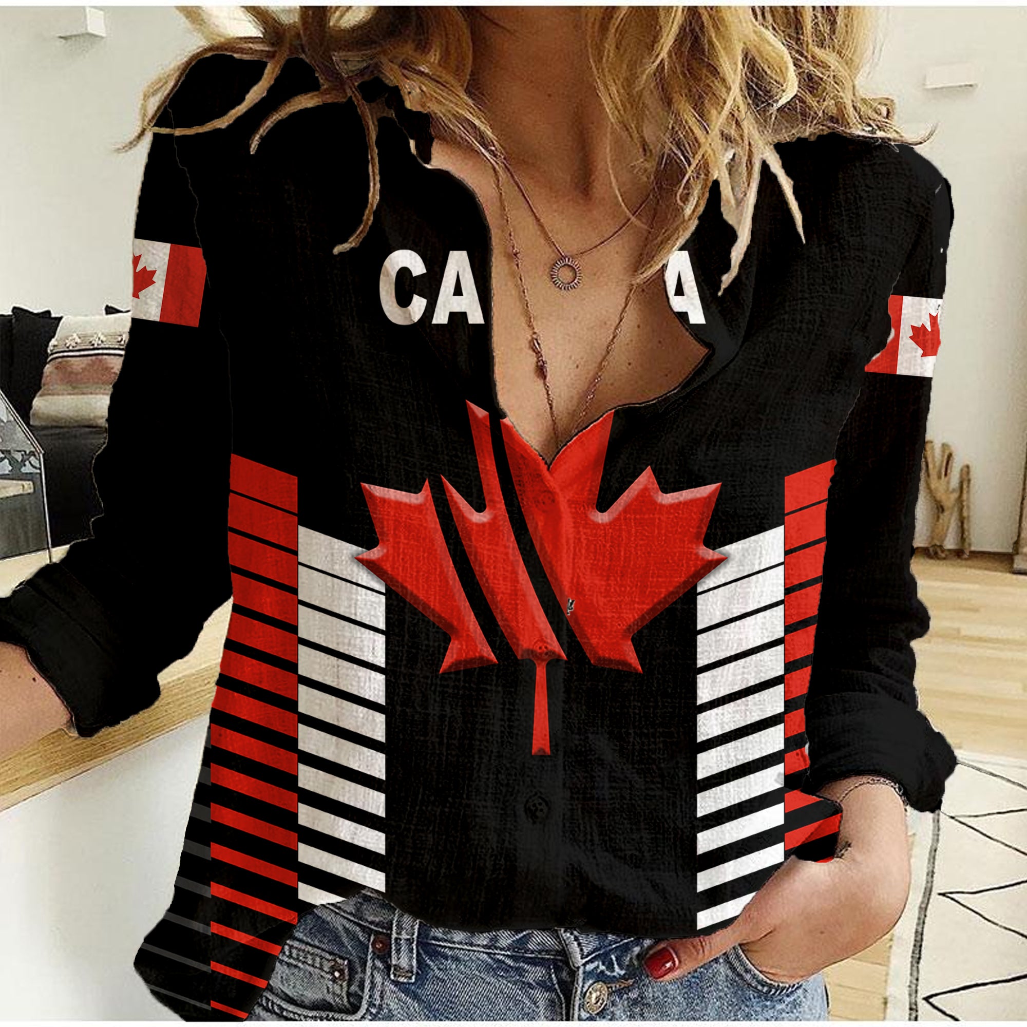 (Custom Personalised) Canada Cricket Women Casual Shirt Maple Leaf Unique Style - Black LT8 - Wonder Print Shop