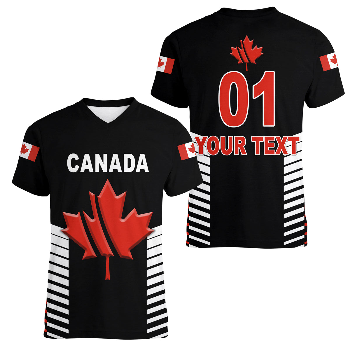 (Custom Personalised) Canada Cricket Women V Neck T Shirt Maple Leaf Unique Style - Black LT8 - Wonder Print Shop