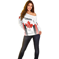 (Custom Personalised) Canada Cricket Off Shoulder Sweater Maple Leaf Unique Style - White LT8 - Wonder Print Shop