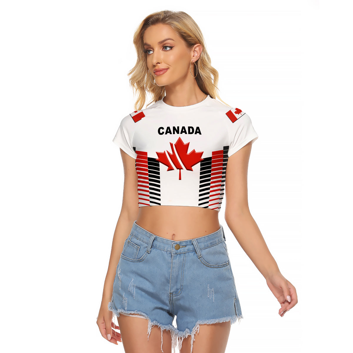 (Custom Personalised) Canada Cricket Raglan Cropped T Shirt Maple Leaf Unique Style - White LT8 - Wonder Print Shop