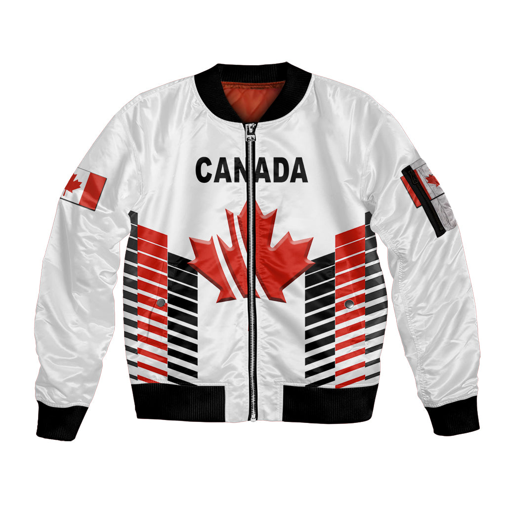 (Custom Personalised) Canada Cricket Sleeve Zip Bomber Jacket Maple Leaf Unique Style - White LT8 - Wonder Print Shop