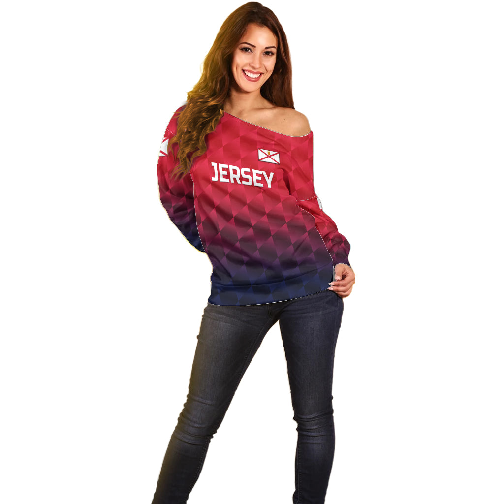 (Custom Personalised) The Bailiwick of Jersey Cricket Off Shoulder Sweater Unique Style - Red NO.1 LT8 - Wonder Print Shop