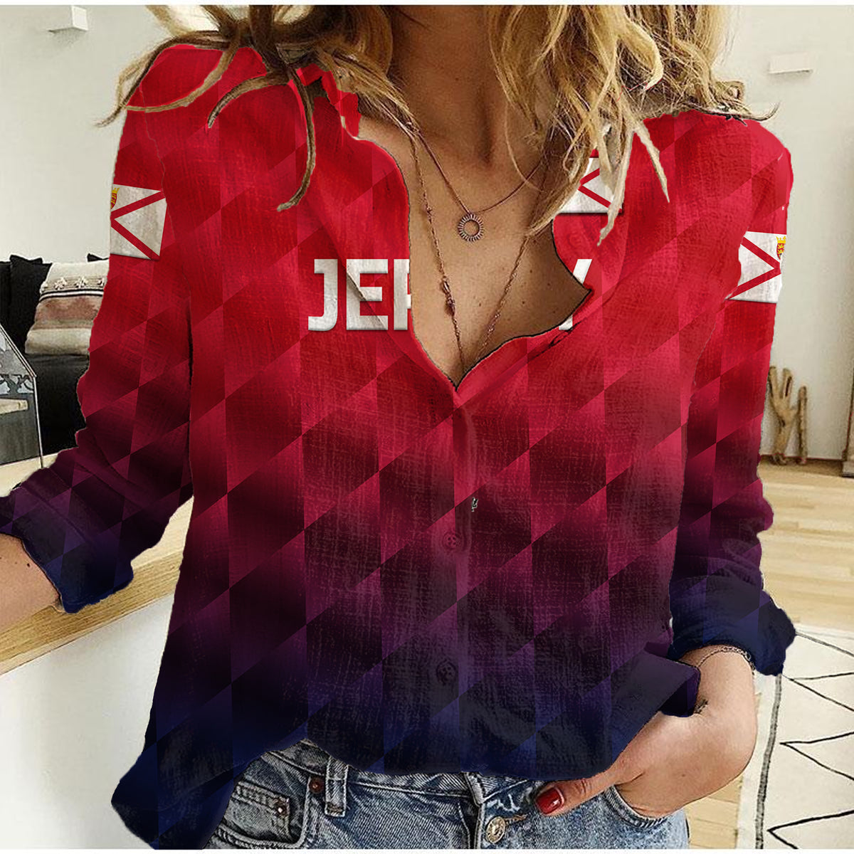 (Custom Personalised) The Bailiwick of Jersey Cricket Women Casual Shirt Unique Style - Red NO.1 LT8 - Wonder Print Shop