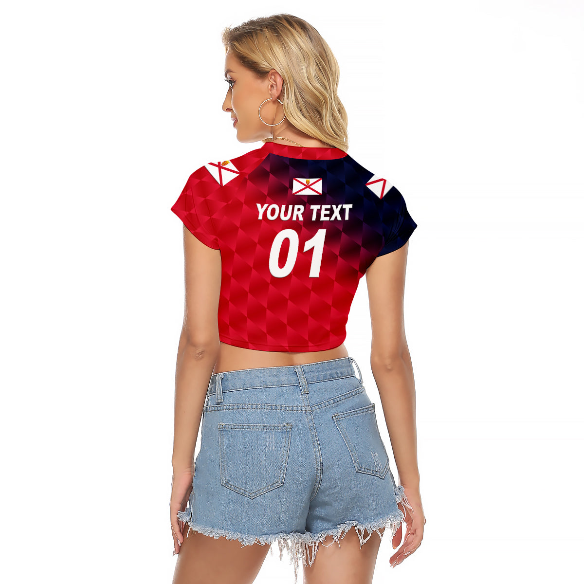 (Custom Personalised) The Bailiwick of Jersey Cricket Raglan Cropped T Shirt Unique Style - Red NO.2 LT8 - Wonder Print Shop