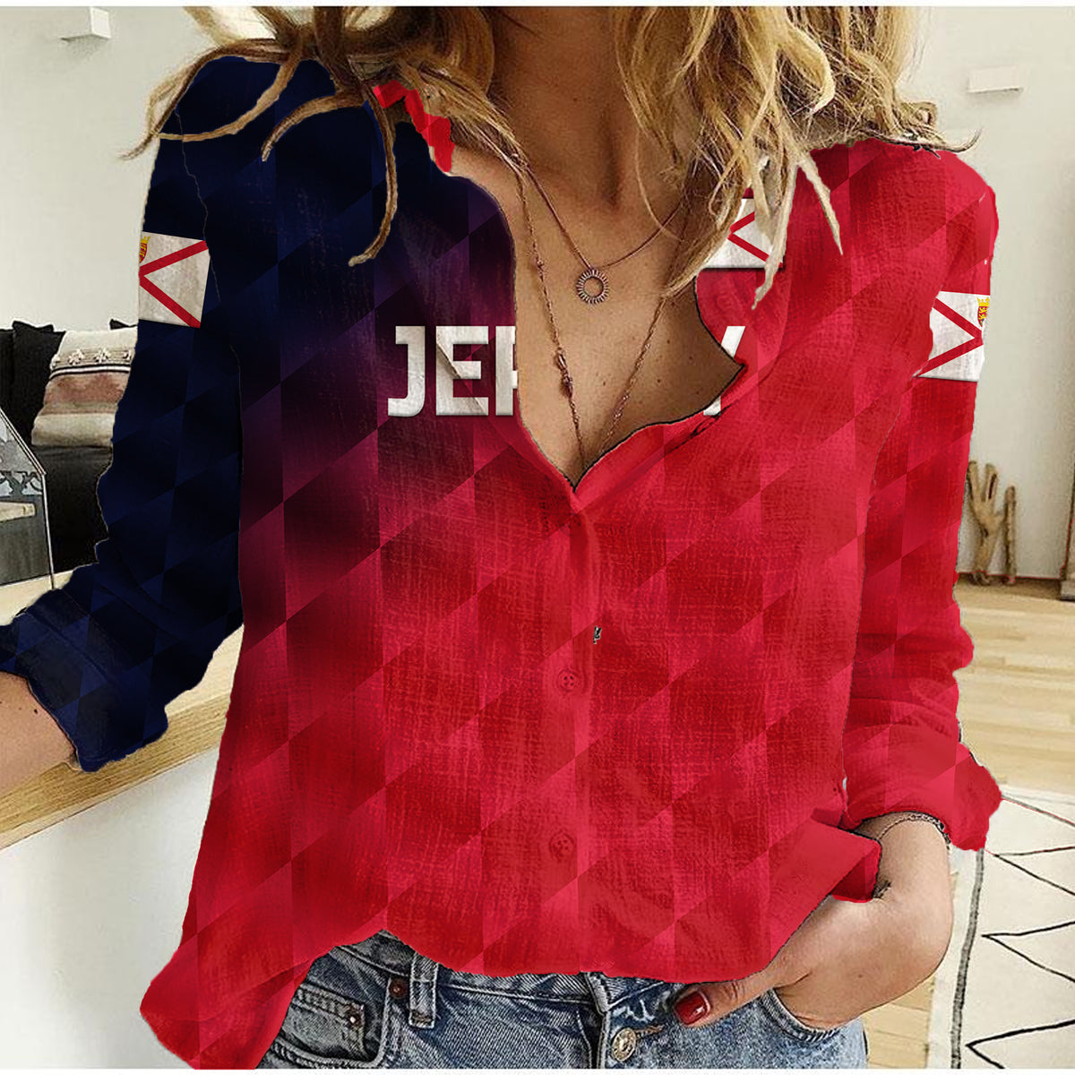 (Custom Personalised) The Bailiwick of Jersey Cricket Women Casual Shirt Unique Style - Red NO.2 LT8 - Wonder Print Shop