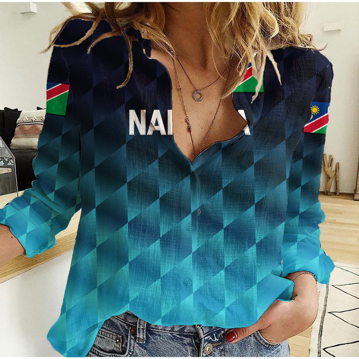 (Custom Personalised) Namibia Cricket Women Casual Shirt Unique Style - Blue LT8 - Wonder Print Shop