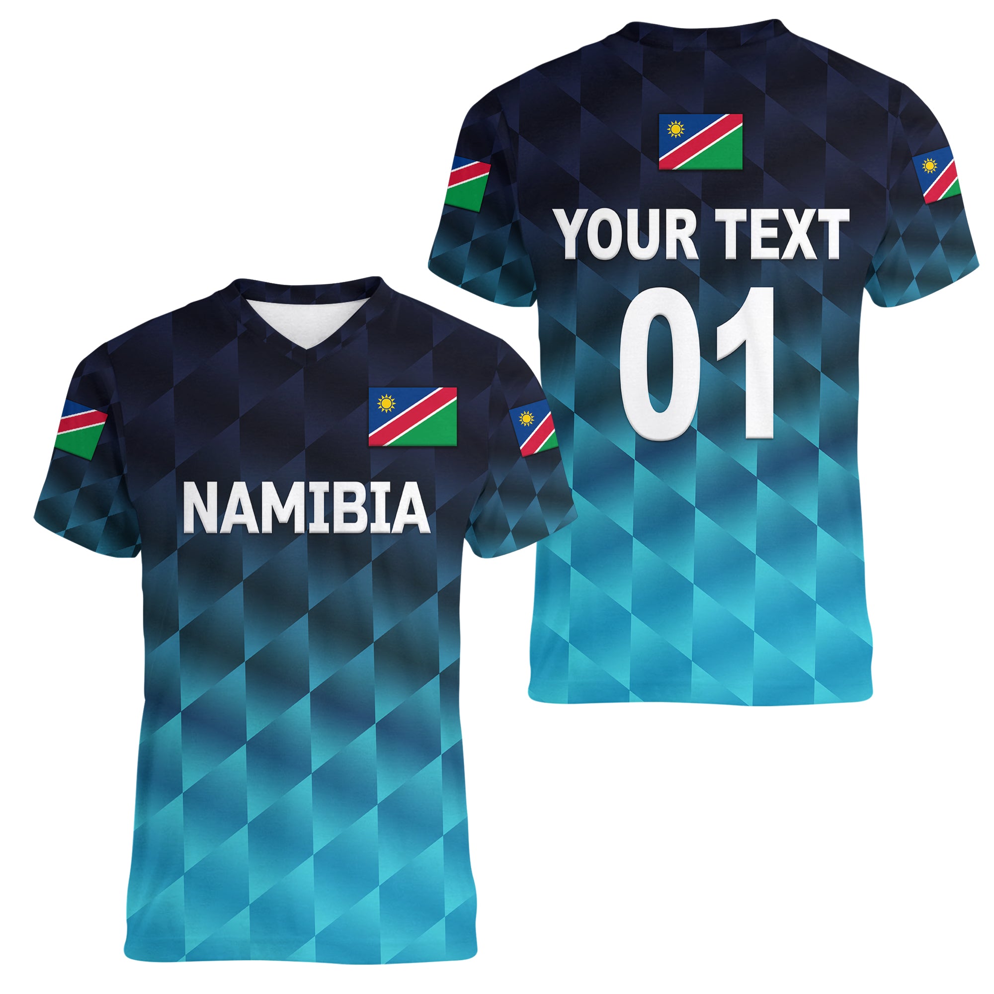 custom-personalised-namibia-cricket-women-v-neck-t-shirt-unique-style-blue
