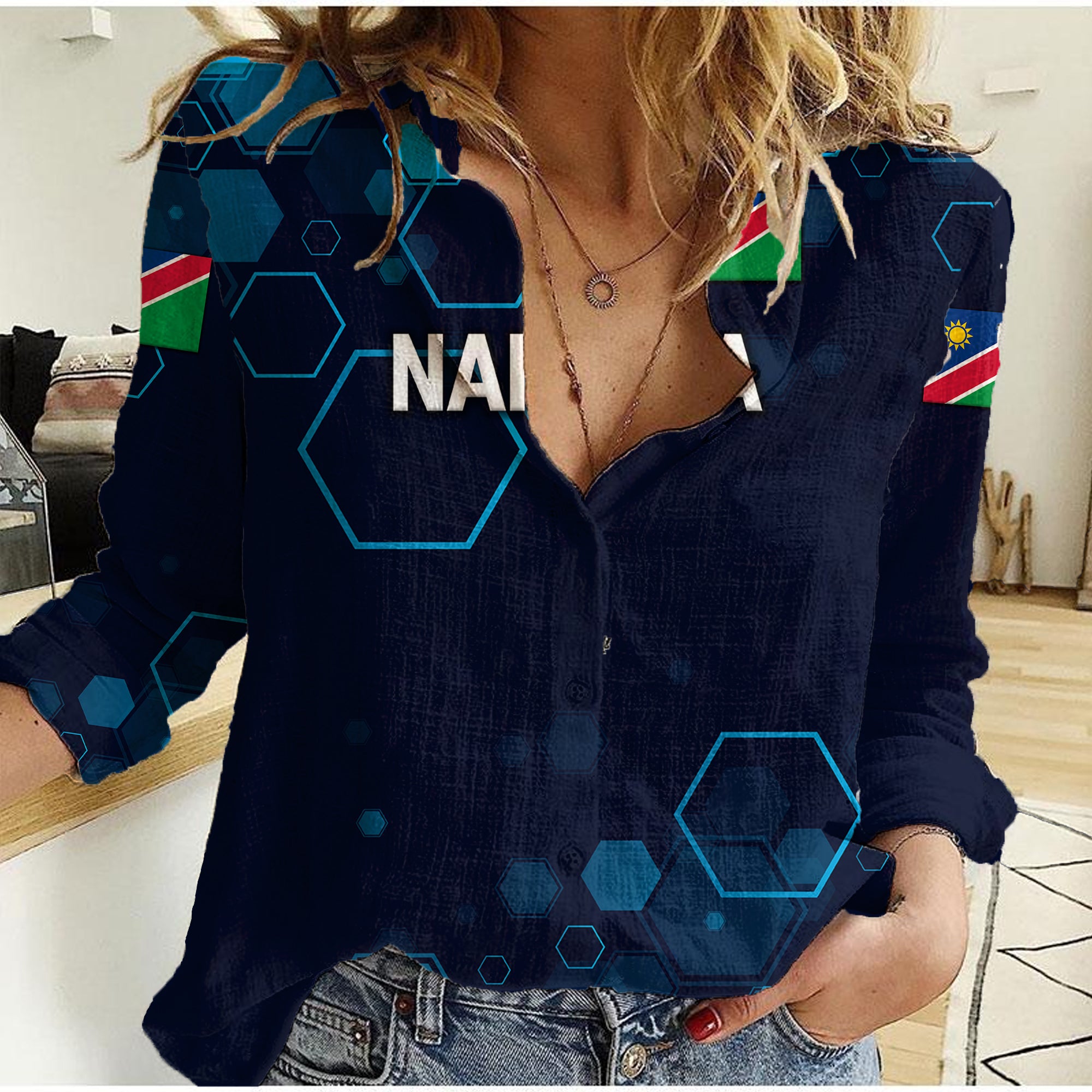 (Custom Personalised) Namibia Cricket Women Casual Shirt Special Style LT8 - Wonder Print Shop